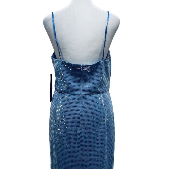 Aidan By Adrianna Papell Blue Sequin Ruched Midi party Dress Size 10 - Picture 6 of 11